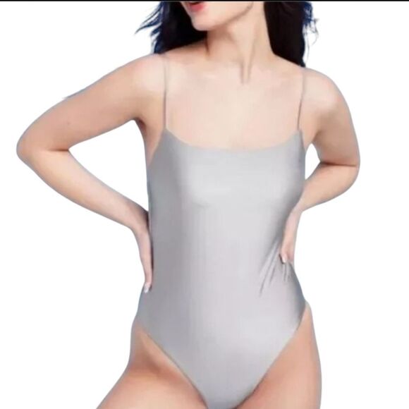 Shade And Shore Silver Color One Piece Women Swimsuit Size M 8-10 - Picture 1 of 14